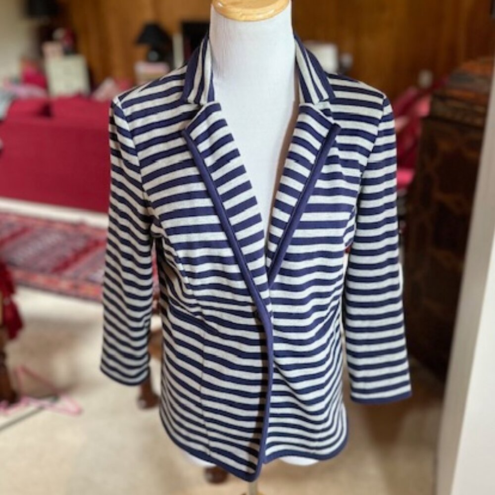CYNTHIA ROWLEY Nautical Gray and Navy Knit Jacket - S